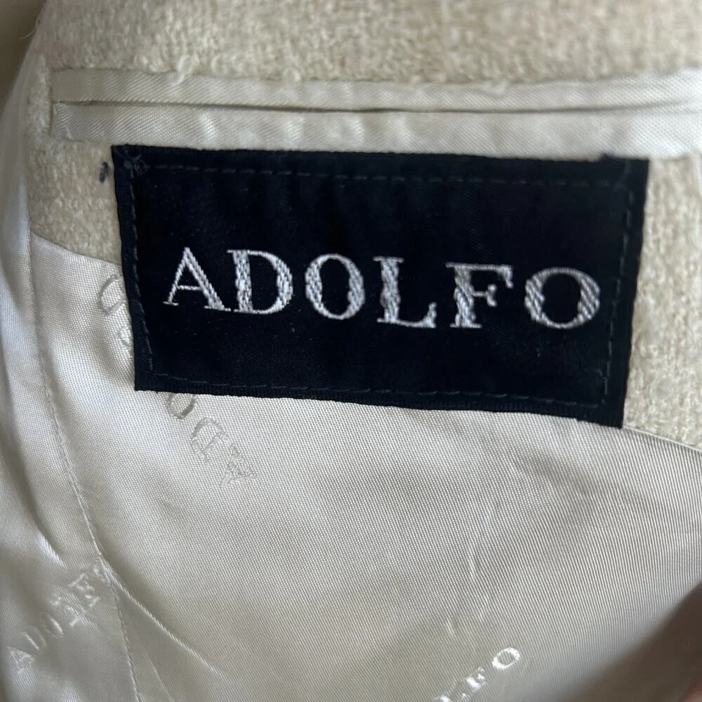 Adolfo Men's Vintage 80s Wool Blend Cream Nubby Sports Coat Blazer Size 40R